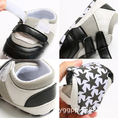 Baby Boy Splicing Color PU Leather Magic Tape Sneakers - Little Kooma