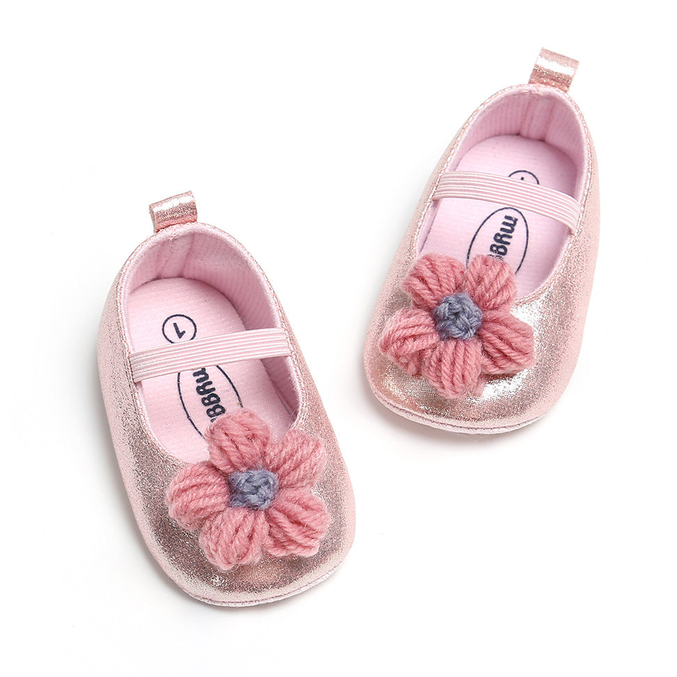 Baby Girl Glitter Flats Knit Flower - 0912 - Little Kooma