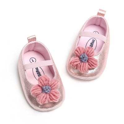 Baby Girl Glitter Flats Knit Flower - 0912 - Little Kooma