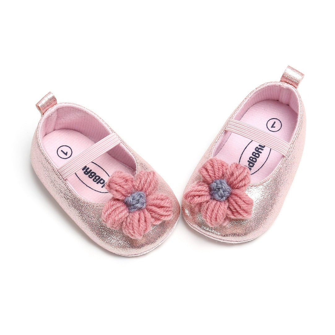 Baby Girl Glitter Flats Knit Flower - 0912 - Little Kooma