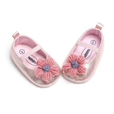 Baby Girl Glitter Flats Knit Flower - 0912 - Little Kooma