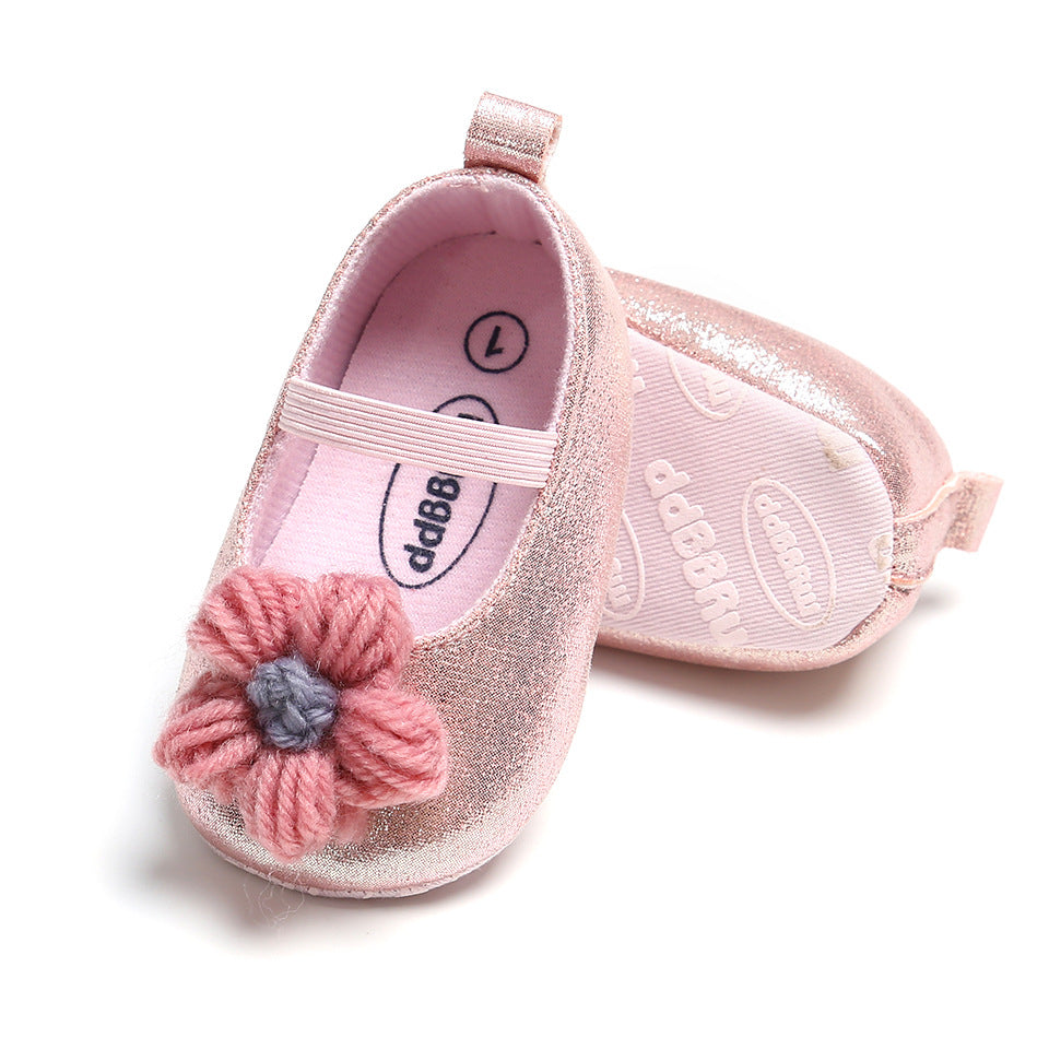 Baby Girl Glitter Flats Knit Flower - 0912 - Little Kooma