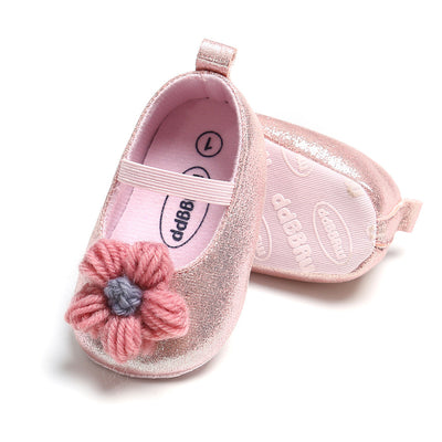 Baby Girl Glitter Flats Knit Flower - 0912 - Little Kooma