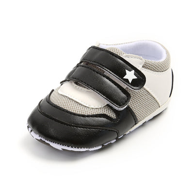Baby Boy Splicing Color PU Leather Magic Tape Sneakers - Little Kooma