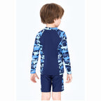 Baby Kids Boy's Camouflage Shark Prints Long Sleeves Two Piece Swimming Suit Top Shorts n Free Cap 908032 - Little Kooma