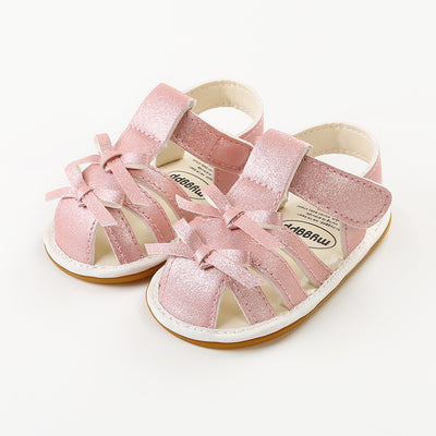 Baby Girl Anti-slip PU Leather Sandals Double Bowties Magic Tape - Little Kooma