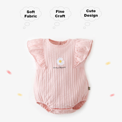 [ZBG07] Baby Girl Ruffled Sleeve Bodysuit w White Flower - Little Kooma