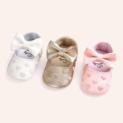 Baby Girl PU Leather Flats Embroidered Hearts Magic Tape - 0912 - Little Kooma