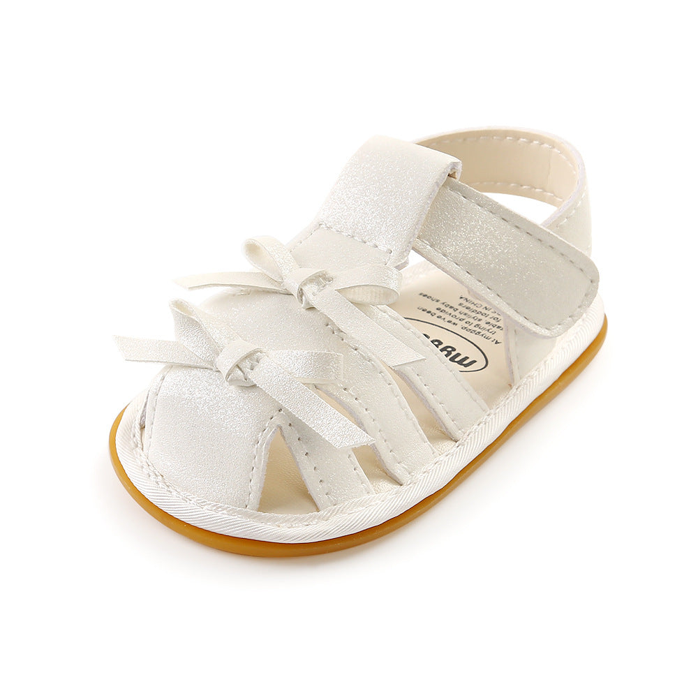 Baby Girl Anti-slip PU Leather Sandals Double Bowties Magic Tape - Little Kooma