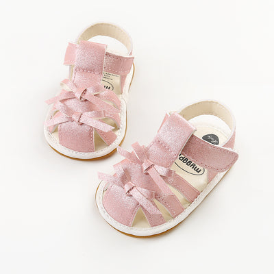 Baby Girl Anti-slip PU Leather Sandals Double Bowties Magic Tape - Little Kooma