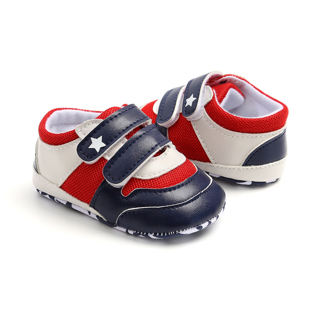 Baby Boy Splicing Color PU Leather Magic Tape Sneakers - Little Kooma