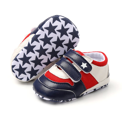 Baby Boy Splicing Color PU Leather Magic Tape Sneakers - Little Kooma