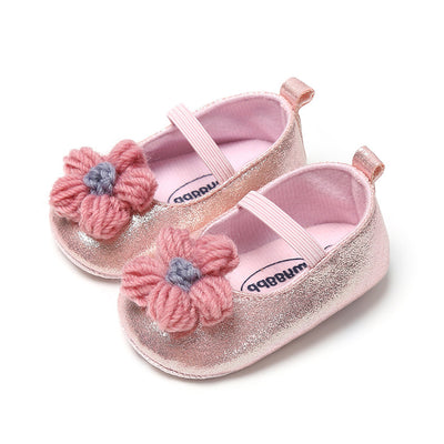 Baby Girl Glitter Flats Knit Flower - 0912 - Little Kooma