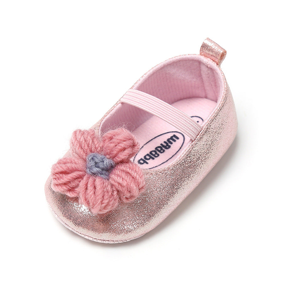 Baby Girl Glitter Flats Knit Flower - 0912 - Little Kooma