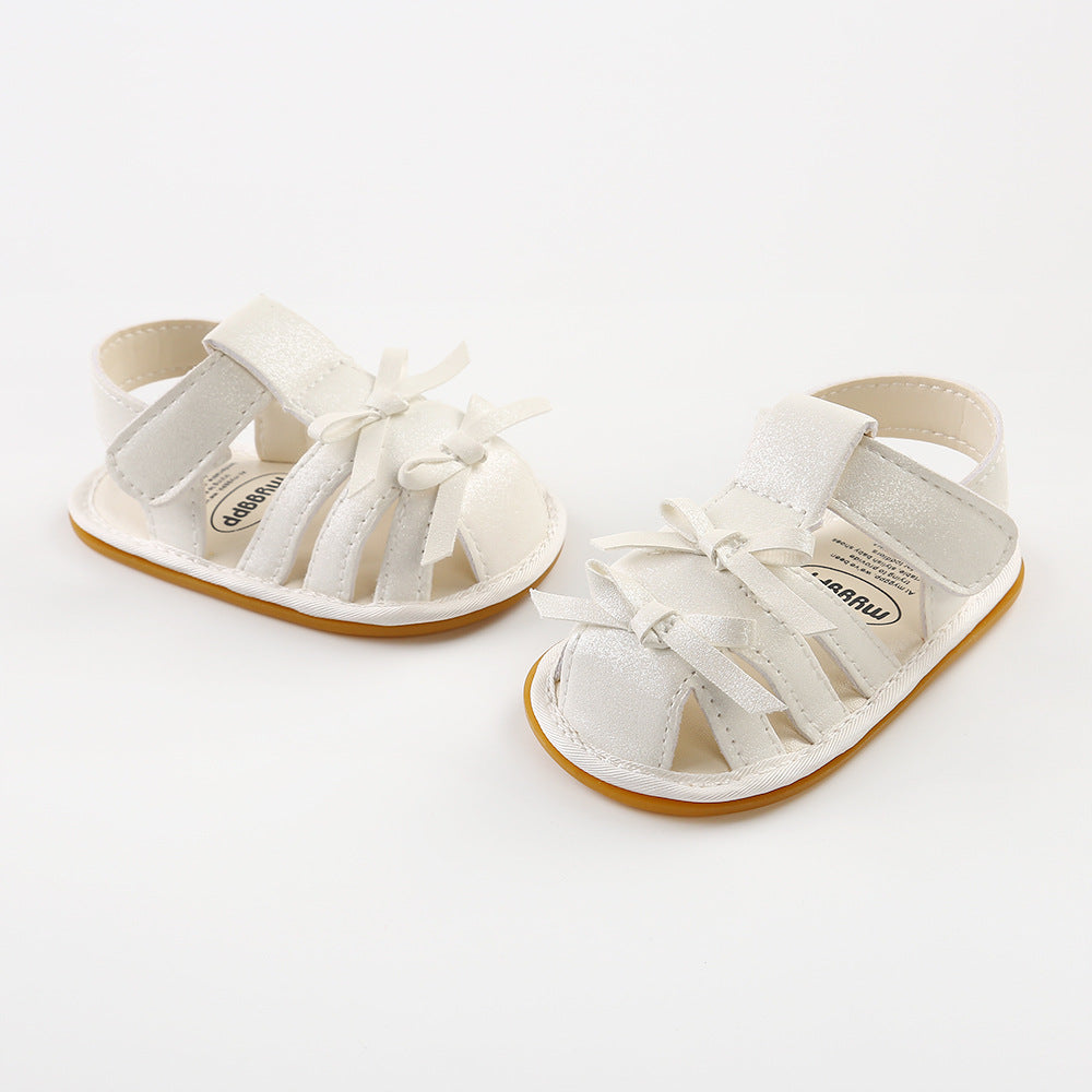 Baby Girl Anti-slip PU Leather Sandals Double Bowties Magic Tape - Little Kooma