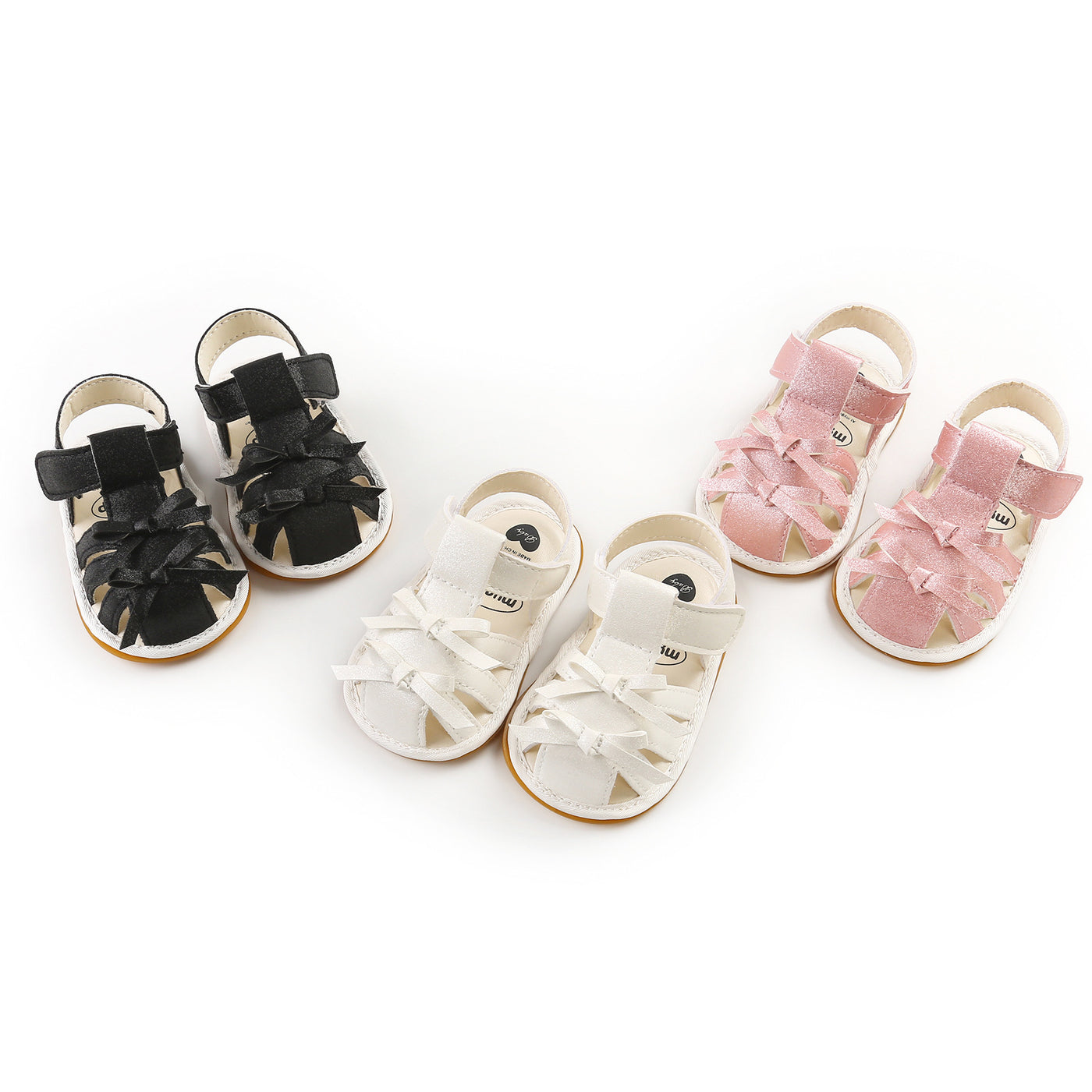 Baby Girl Anti-slip PU Leather Sandals Double Bowties Magic Tape - Little Kooma