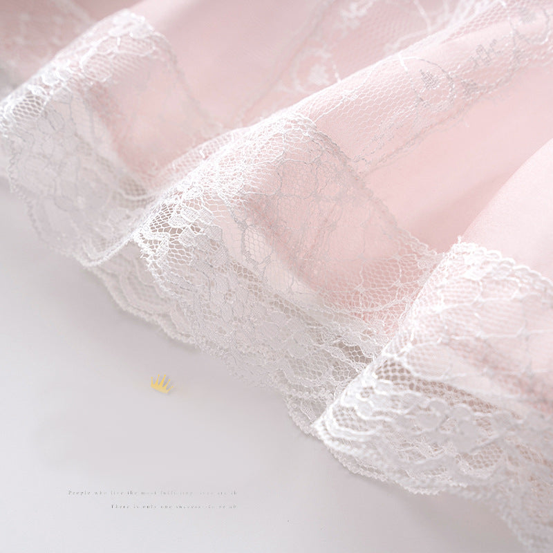 Baby Girl Pink w White Lace Dress n Headwrap 2 Piece Set - 0611 - Little Kooma