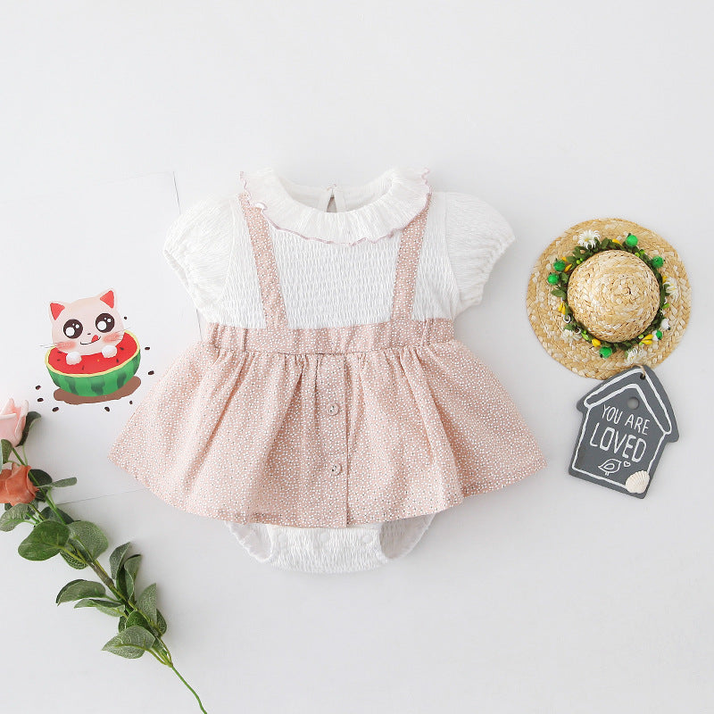 [ZBG08] Baby Girl Fake Two Piece Collar Suspender Bodysuit Dress - Little Kooma