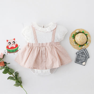 [ZBG08] Baby Girl Fake Two Piece Collar Suspender Bodysuit Dress - Little Kooma
