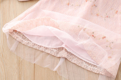 Kids Girls Voile Cover Lace Cheongsam Dress Flowers Ruffled Sleeves Sling Bag CNY Chinese New Year Outfit - Little Kooma