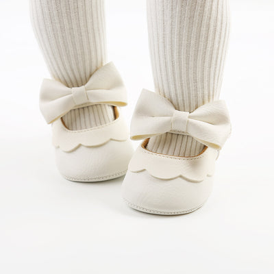 Baby Girl PU Leather Magic Tape Bowtie Shoes Anti-slip Flats - Little Kooma