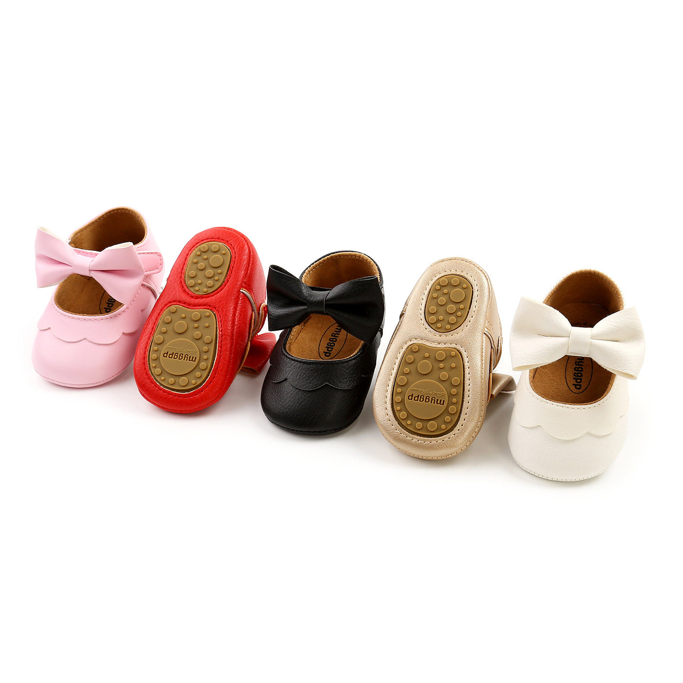Baby Girl PU Leather Magic Tape Bowtie Shoes Anti-slip Flats - Little Kooma