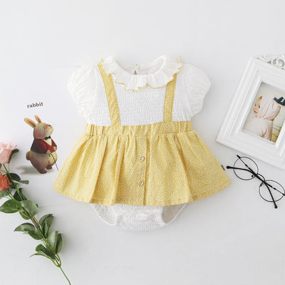 [ZBG08] Baby Girl Fake Two Piece Collar Suspender Bodysuit Dress - Little Kooma