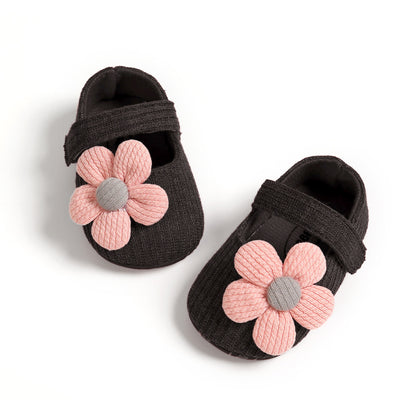 Baby Girl Woolen Covered Flats w Flower - Little Kooma