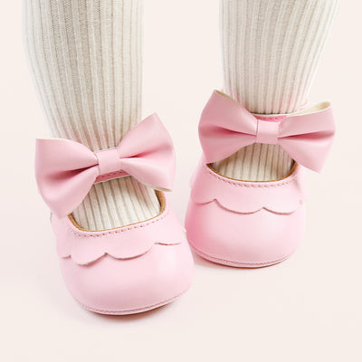 Baby Girl PU Leather Magic Tape Bowtie Shoes Anti-slip Flats - Little Kooma