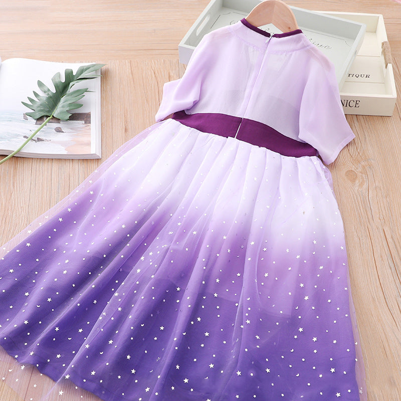[KG12] Kids Girls Star All-over Voile Splicing Cheongsam Dress w Embroidered Bunnies CNY Chinese New Year Outfit - Little Kooma