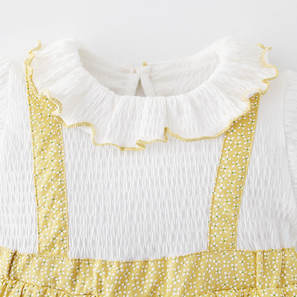 [ZBG08] Baby Girl Fake Two Piece Collar Suspender Bodysuit Dress - Little Kooma
