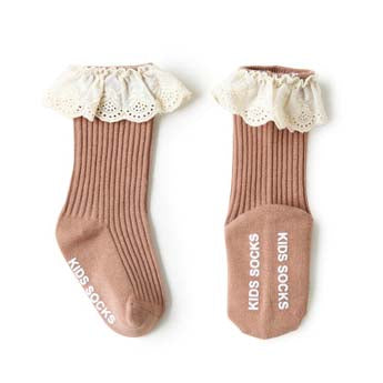 Baby Girl Ruffled Lace Cuffs Long Socks Anti-slip - Little Kooma