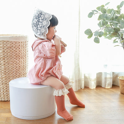 Baby Girl Ruffled Lace Cuffs Long Socks Anti-slip - Little Kooma