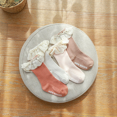 Baby Girl Ruffled Lace Cuffs Long Socks Anti-slip - Little Kooma