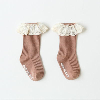Baby Girl Ruffled Lace Cuffs Long Socks Anti-slip - Little Kooma