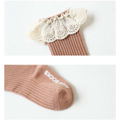 Baby Girl Ruffled Lace Cuffs Long Socks Anti-slip - Little Kooma