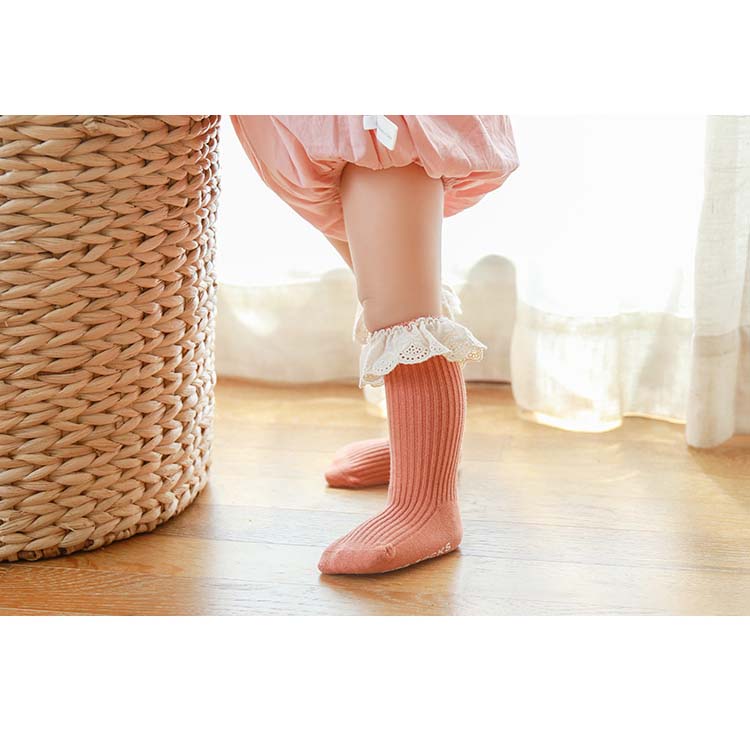 Baby Girl Ruffled Lace Cuffs Long Socks Anti-slip - Little Kooma