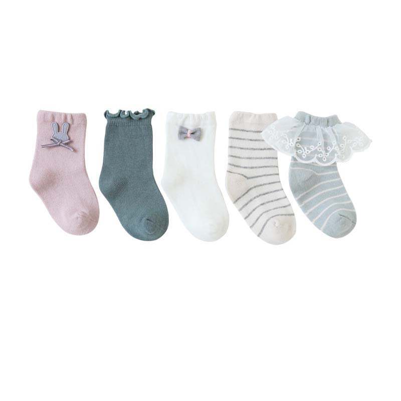 Baby Kid Girls Agaric Trim Cuffs Lace Socks 5 Pairs Pack - Little Kooma