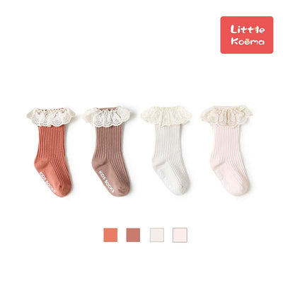 Baby Girl Ruffled Lace Cuffs Long Socks Anti-slip - Little Kooma