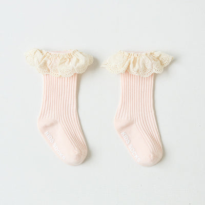 Baby Girl Ruffled Lace Cuffs Long Socks Anti-slip - Little Kooma