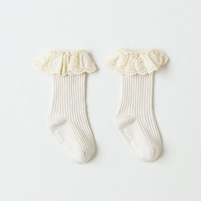Baby Girl Ruffled Lace Cuffs Long Socks Anti-slip - Little Kooma