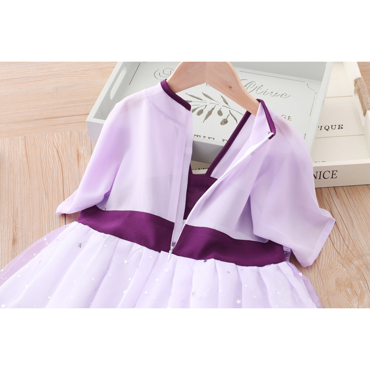 [KG12] Kids Girls Star All-over Voile Splicing Cheongsam Dress w Embroidered Bunnies CNY Chinese New Year Outfit - Little Kooma
