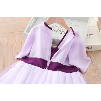 [KG12] Kids Girls Star All-over Voile Splicing Cheongsam Dress w Embroidered Bunnies CNY Chinese New Year Outfit - Little Kooma