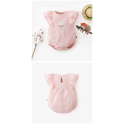 [ZBG07] Baby Girl Ruffled Sleeve Bodysuit w White Flower - Little Kooma