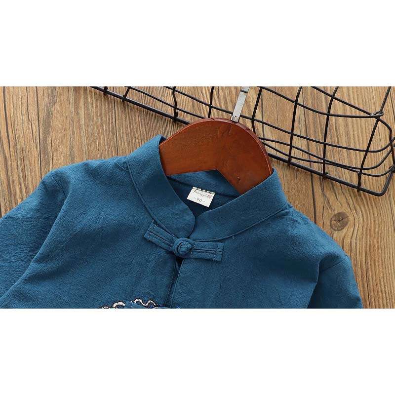 [KB09] Boys Cheongsam Set Embroidered Dragon Front Buttons CNY Chinese New Year Outfit - Little Kooma