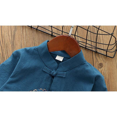 [KB09] Boys Cheongsam Set Embroidered Dragon Front Buttons CNY Chinese New Year Outfit - Little Kooma
