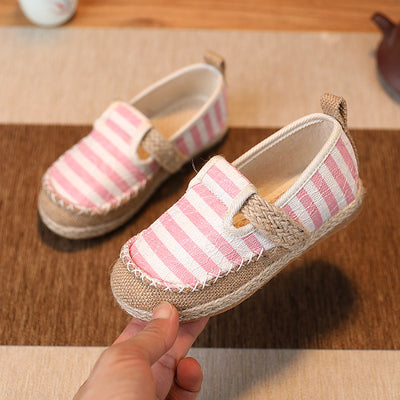 Baby Kids Boy Girl Unisex Textile Anti-slip Stripe Flats Shoes Magic Tape 2010 - Little Kooma