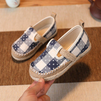 Baby Kids Boy Girl Unisex Textile Anti-slip Plaid Flats Snow Flakes Shoes Magic Tape 2011 - Little Kooma