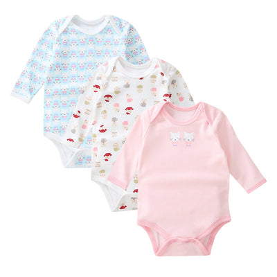Baby Girl Long Sleeve Bodysuit Cats 3 Pack - Little Kooma
