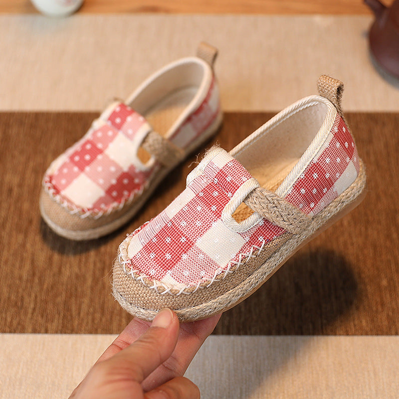 Baby Kids Boy Girl Unisex Textile Anti-slip Plaid Flats Snow Flakes Shoes Magic Tape 2011 - Little Kooma